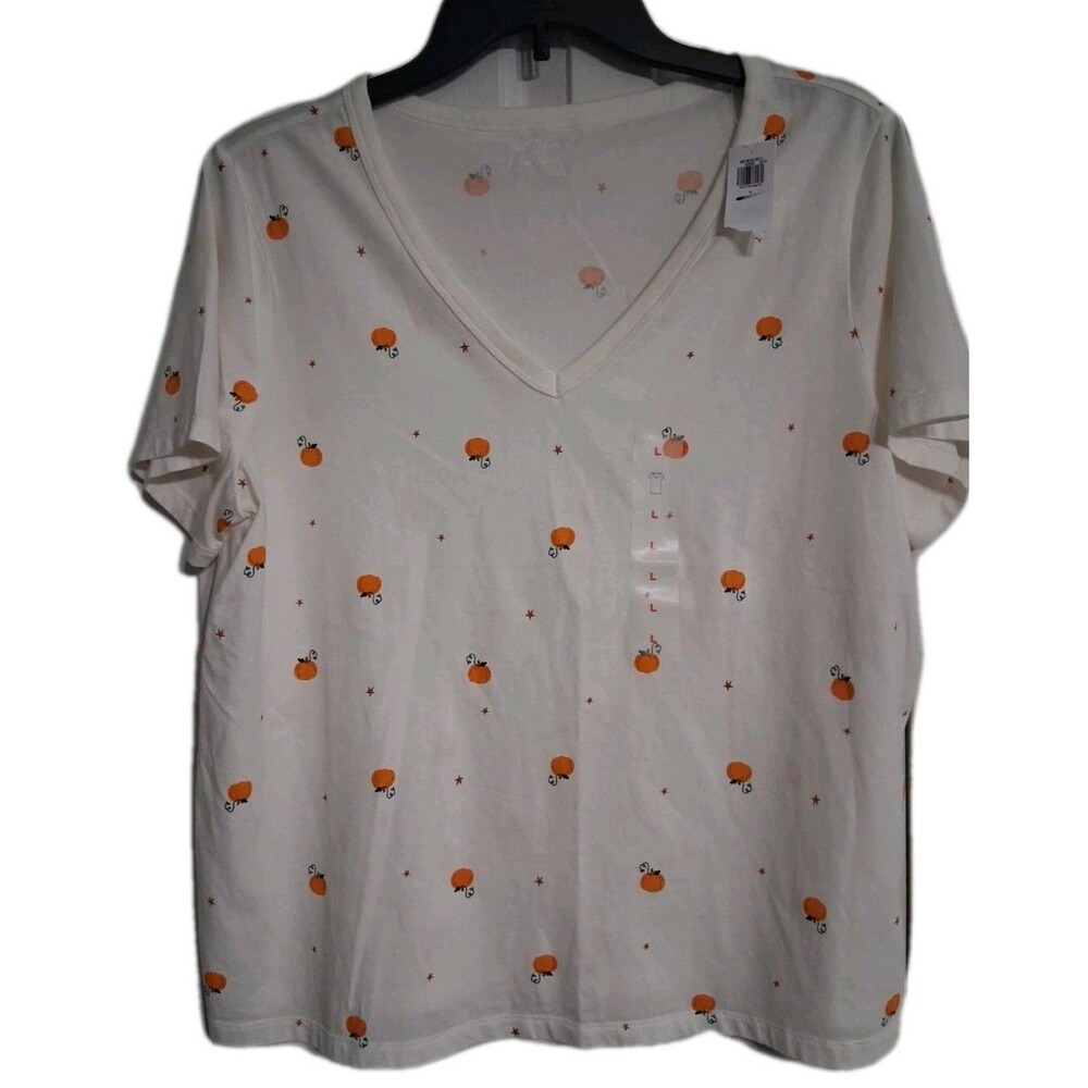 NWT Women's Old Navy V-Neck Pumpkin Tee Top Size 2X Halloween  A7